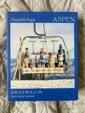 Gray Malin “ASPEN” 1000 Piece Puzzle — Chairlift Pups, unopened
